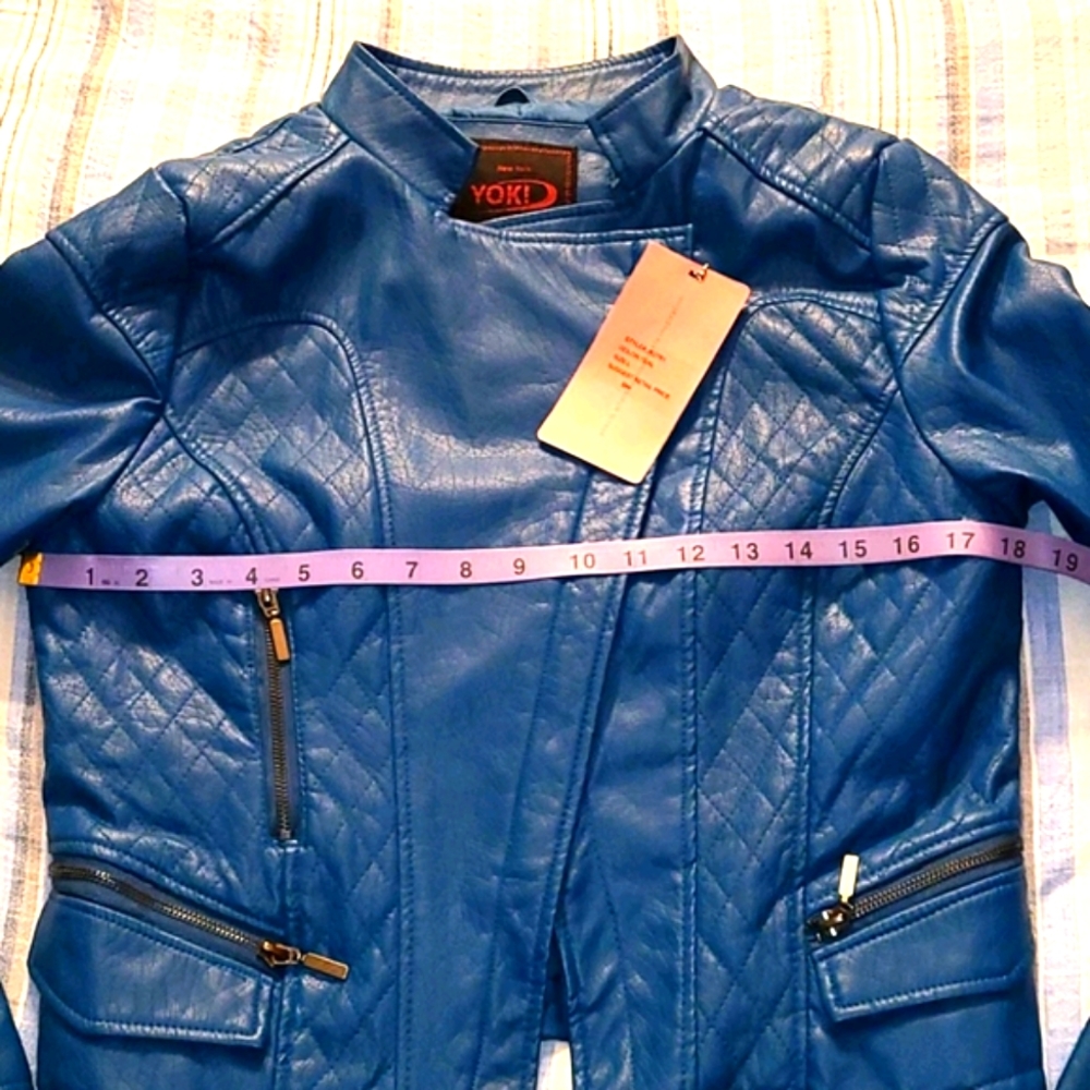 YOKI - Blue Vegan Moto Leather Jacket ๐ NWT! - Picture 5 of 9
